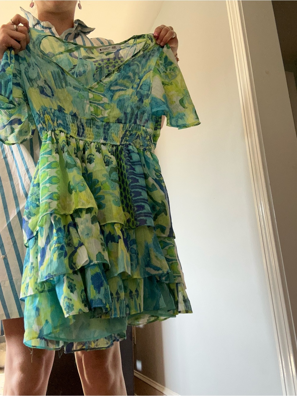 Zara Green & Blue Tiered Ruffle Dress
